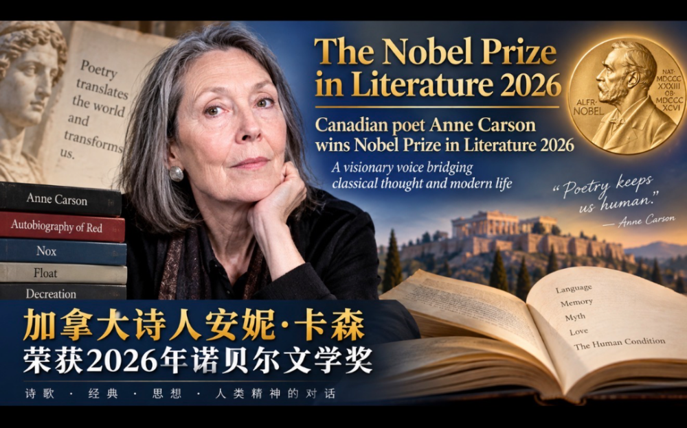 2026年諾貝爾文學獎揭曉：加拿大女詩人安妮·卡森摘桂冠，以古典文明與現代詩歌融合開創文學新境界