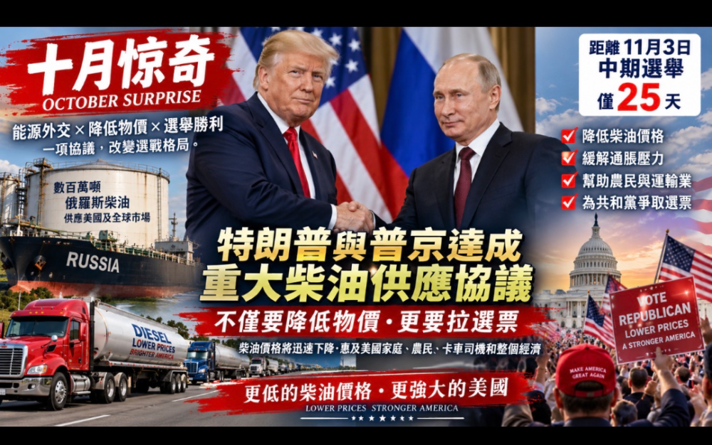 “十月惊奇”震撼美国中期选举：特朗普与普京达成柴油供应协议，既要降低物价，更要为共和党争取选票