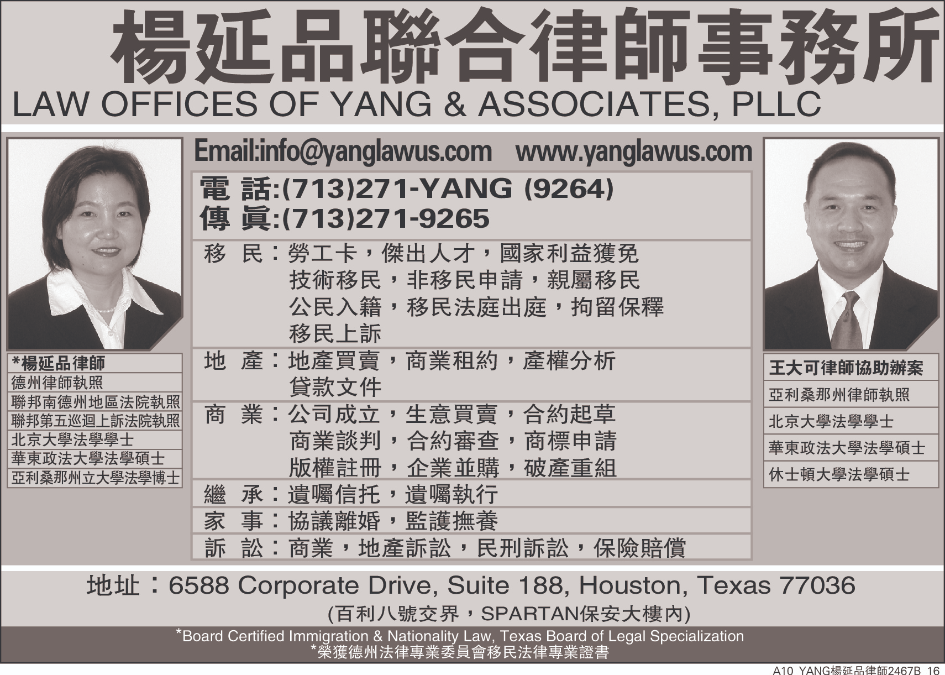 YANG 楊延品律師