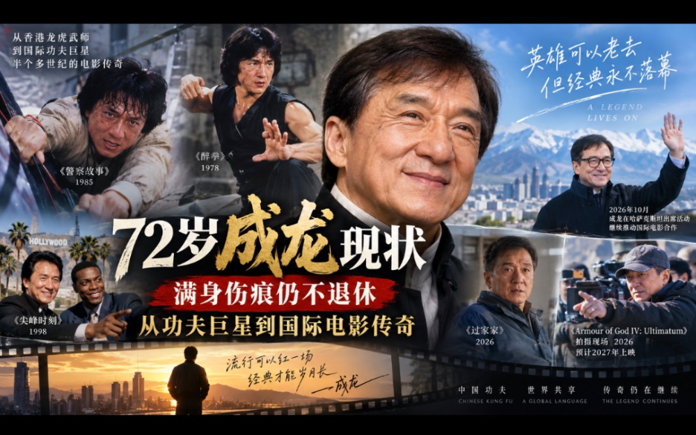 72岁成龙现状：满身伤痕仍不退休，从功夫巨星到国际电影传奇