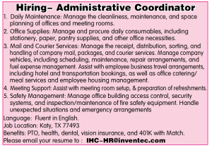Hiring- Administrative Coordinator