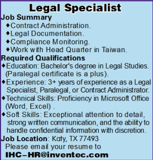 Now Hiring - Legal Specialist